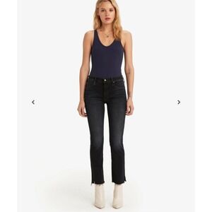 MOTHER Women The Rascal Snippet Jeans 27" Black Stealing Shadows Raw‎ Hem Boho
